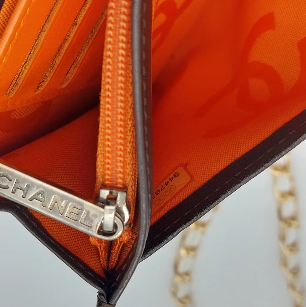 CHANEL Black & Tan Quilted Wallet-on-Chain with Gold Chain